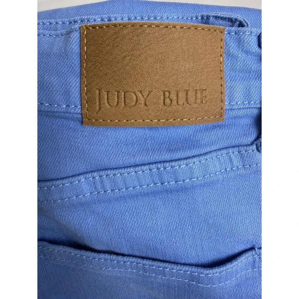 Judy Blue Jeans Womens 7/28 High Rise Control Top Sky Blue Wide Leg Crop